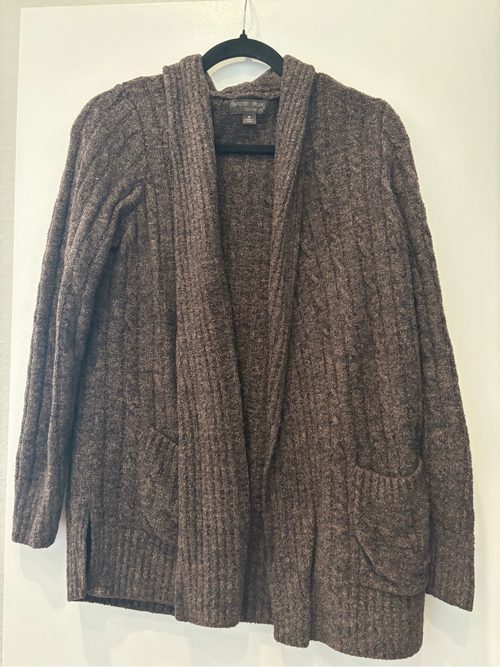 Barefoot Dreams Brown Cable Knit Open-Front Sweater Cardigan